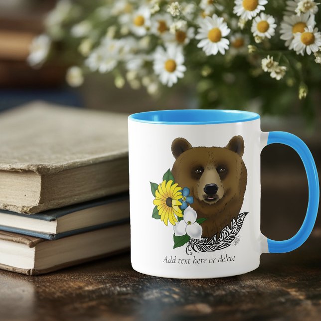 Caneca Urso Pardo Flores Azuis Pena Vida Selvagem (Criador carregado)