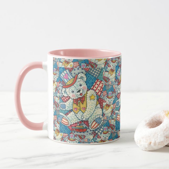 CANECA URSO PATRIÓTICO, CARNE DE BARCO E DE PATCHWORK (Com Donut)