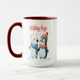 Caneca Urso Polar Bonito e Pinguim Amigos de Natal