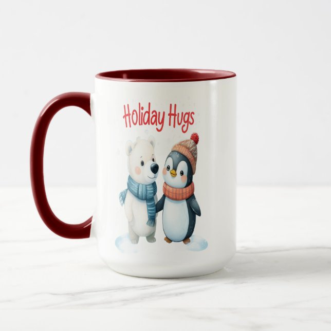 Caneca Urso Polar Bonito e Pinguim Amigos de Natal (Esquerda)