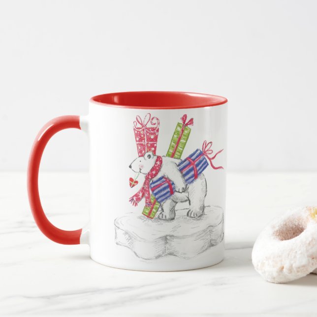 Caneca Urso Polar de Cartoon Bonito com Presentes de Nata (Com Donut)