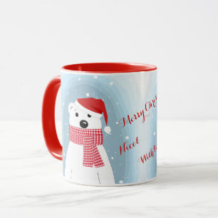 Caneca Urso polar de chapéu de Papai Noel, personalizado