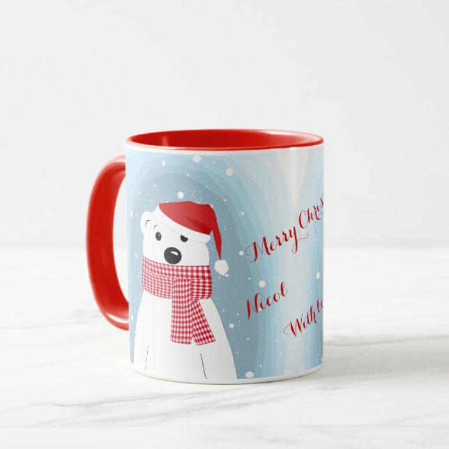 Caneca Urso Polar de Chapéu Santa, personalizado (Frente Esquerda)