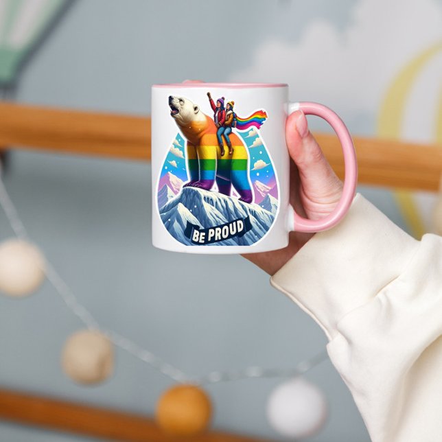 Caneca Urso polar vibrante, tocado na montanha com rapari (Criador carregado)