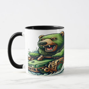 Caneca Ursos Animados Dirigindo um Carro Verde
