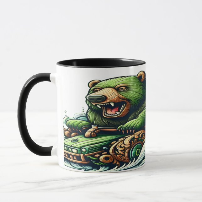Caneca Ursos Animados Dirigindo um Carro Verde (Esquerda)