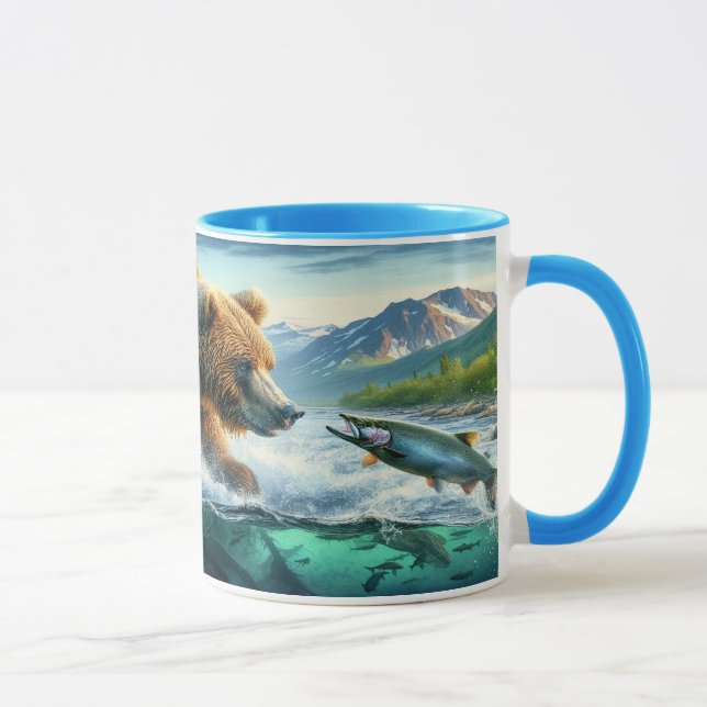 Caneca Ursos grizzly com salmão de truta-lombo 7x5 (Direita)