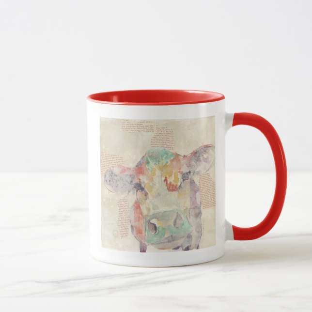 Caneca Vaca de Colagem de Fazenda de Aquarela (Direita)