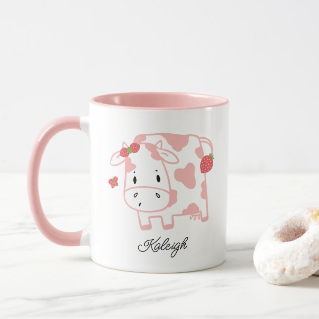 Caneca Vaca e borboleta de morango | Nome (Com Donut)