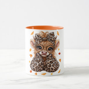 Caneca Vaca Highland Leopardo Outono Coquette Préppy