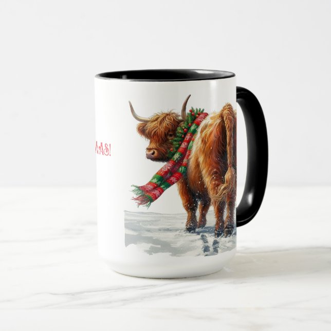 Caneca Vaca Highland "Moo-ry Christmas" Café Mug Cup (Frente Esquerda)
