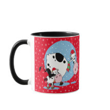 Vacas De Campo Com Chapéus De Santa Em Vermelho