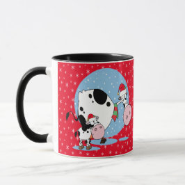 Caneca Vacas De Campo Com Chapéus De Santa Em Vermelho