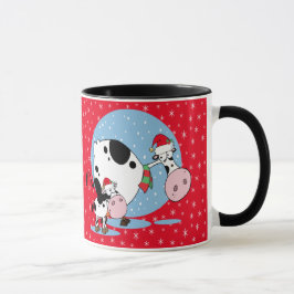 Caneca Vacas De Campo Com Chapéus De Santa Em Vermelho