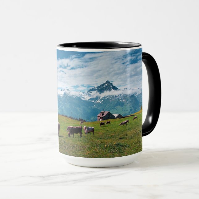 Caneca Vacas felizes na Fazenda na Suiça (Frente Esquerda)