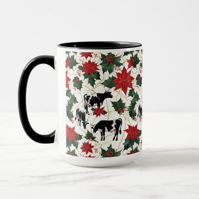 Caneca Vacas Leiteiras de Holstein de Natal Negro e Branc (Esquerda)