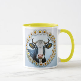 Caneca Vache avec une couronne de marguerites.