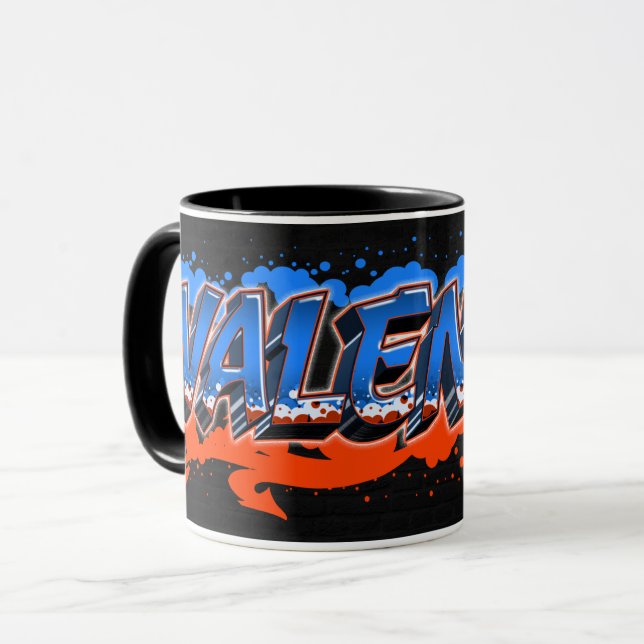 Caneca Valentin Vorname Name Graffiti blue orange Tasse (Frente Esquerda)