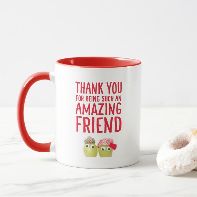 Caneca Valentine for Vegan Friend - Cute Fruits Thank You (Com Donut)