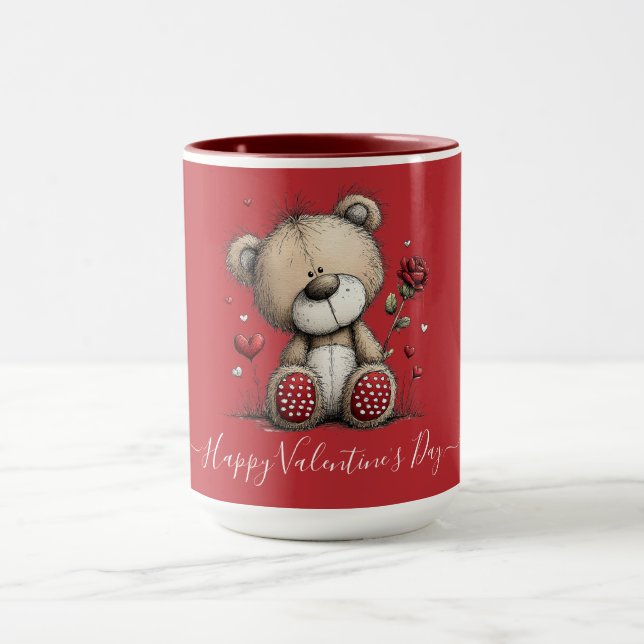 Caneca Valentine Teddy Bear with Rose and Hearts (Centro)