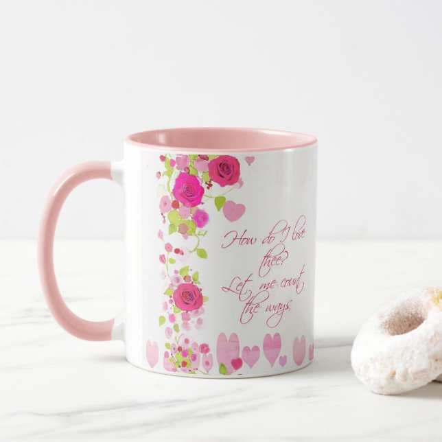 Caneca Valentines Day Pink Roses Romantic Sweetheart Mug (Com Donut)