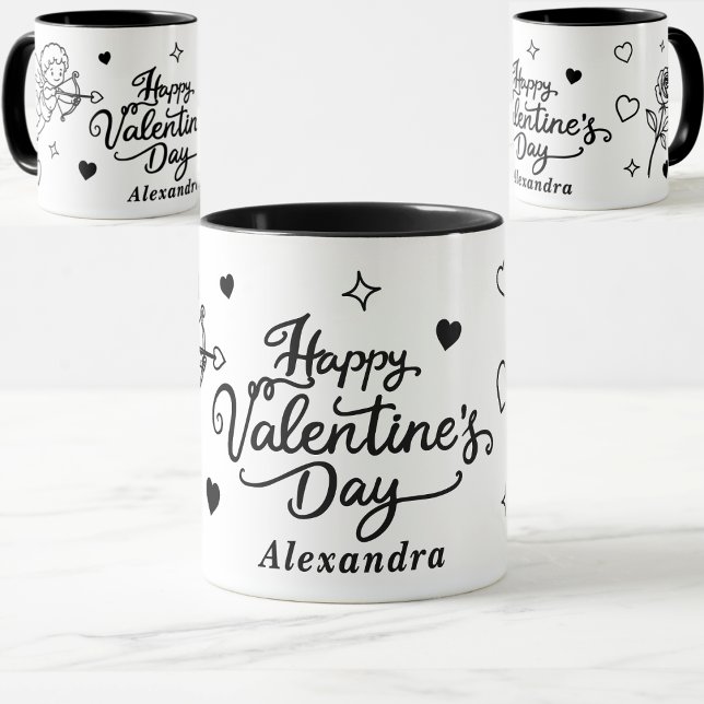 Caneca Valentines Querubim & Doodle Romântico Personaliza (Criador carregado)