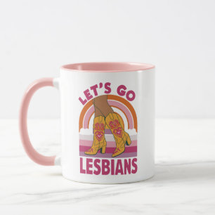Caneca Vamos Lá Lésbicas Mês do Orgulho LGBTQ Cowgirl