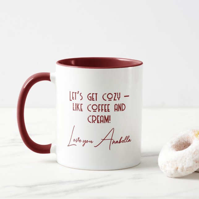 Caneca Vamos nos aconchegar como café e costume de citaçã (Com Donut)