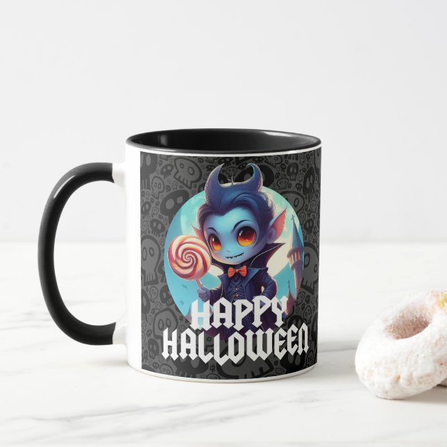 Caneca Vampiro Comendo Doces Feliz Dia das Bruxas (Com Donut)