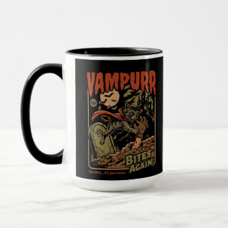 Caneca Vampurr Morde Novamente! Gato Engraçado Halloween
