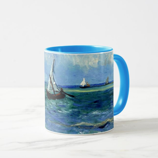Caneca Van Gogh - paisagem marinha, pintura famosa, (Frente Esquerda)