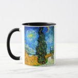 Caneca Van Gogh Road com Cypress e Star<br><div class="desc">Café Mug com a Pintor de Óleo Road com Cypress e Star (1890) de Vincent van Gogh, também conhecida como Country Road in Provence by Night. Pessoas caminham ao longo de uma estrada que passa por uma bela ciprestes sob um céu azul noturno com lua amarela e estrelas. Um presente...</div>