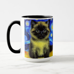 Caneca Van Gogh Starry Night Siamese Cat