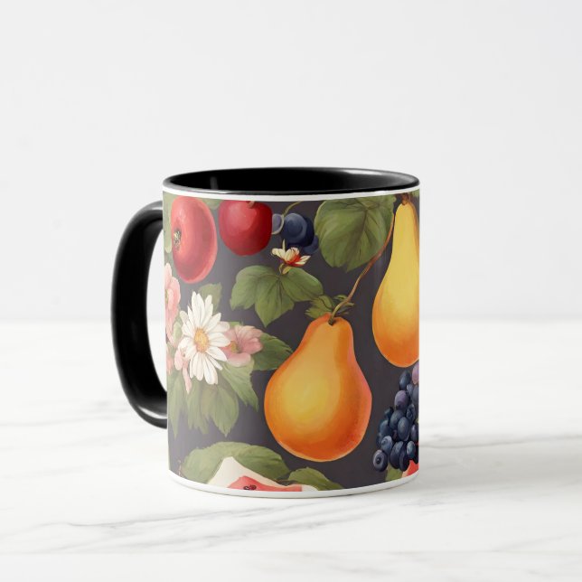 Caneca Várias Frutas, Folhas Escovoras e Flores Maravilho (Frente Esquerda)