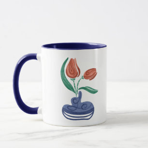 Caneca Vase Moderno com Tulipas Arte Floral Estática