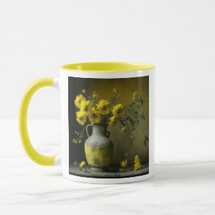 Caneca Vaso Antigo de Flores Amarelas
