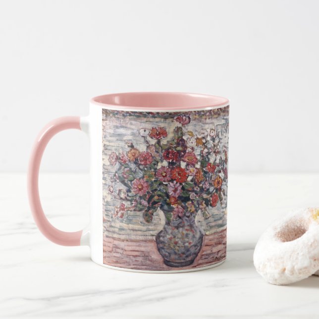 Caneca Vaso de Flores, Zinnias por Maurice Prendergast (Com Donut)