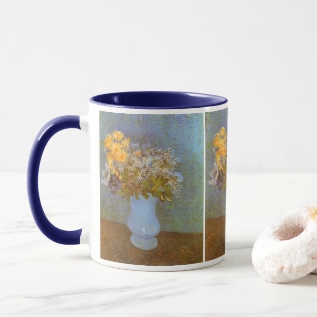 Caneca Vaso de Lilases, Margaridas e Anêmonas de Vincent  (Com Donut)