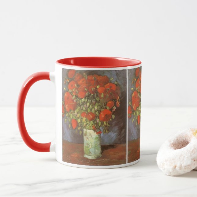 Caneca Vaso de Vida com Papoulas Vermelhas de Vincent van (Com Donut)