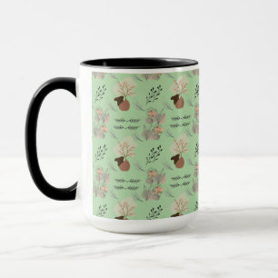 Caneca Vaso minimalista, penas e arte boho floral-