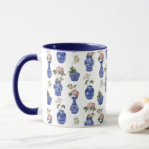 Caneca Vasos e flores azuis de Chinoiserie