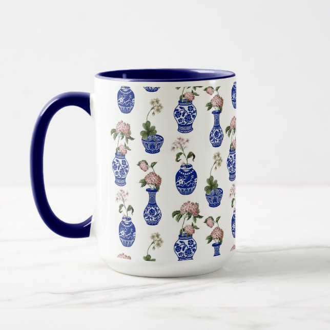 Caneca Vasos e flores azuis em estilo chinoiserie (Esquerda)