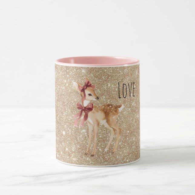 Caneca Veado com Laços Vermelhos Brilho Dourado (Centro)