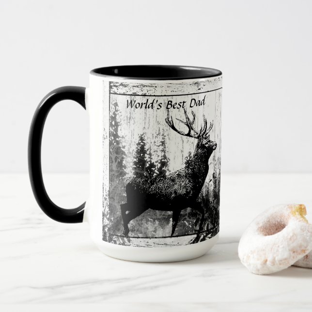 Caneca Veado Vintage World's Best Dad, Pai (Com Donut)