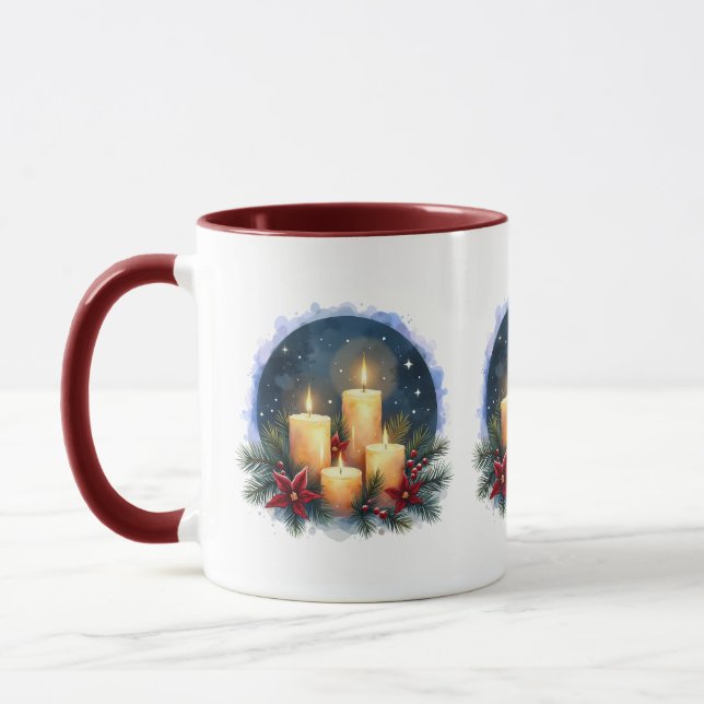 Caneca Vela de Natal brilha com Poinsettias (Esquerda)