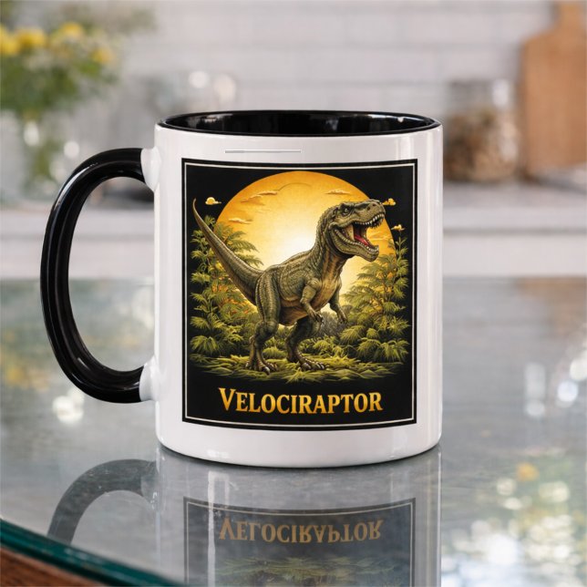 Caneca Velociraptor Dinosaur Prehistoric Moon (Criador carregado)