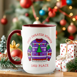 Caneca Vencedor de Suéter Feio do Segundo Lugar Natal