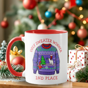 Caneca Vencedor de Suéter Feio do Segundo Lugar Natal