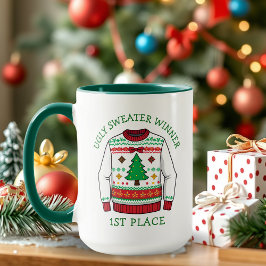 Caneca Vencedor do Primeiro Lugar em Suéter Feio de Natal
