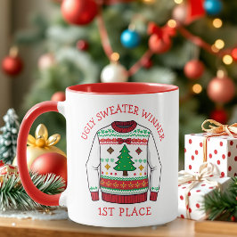 Caneca Vencedor do Primeiro Lugar em Suéter Feio de Natal